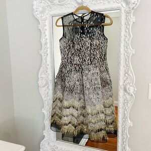 Lela Rose Metallic Sparkle Fringe Cocktail Party Evening  Dress